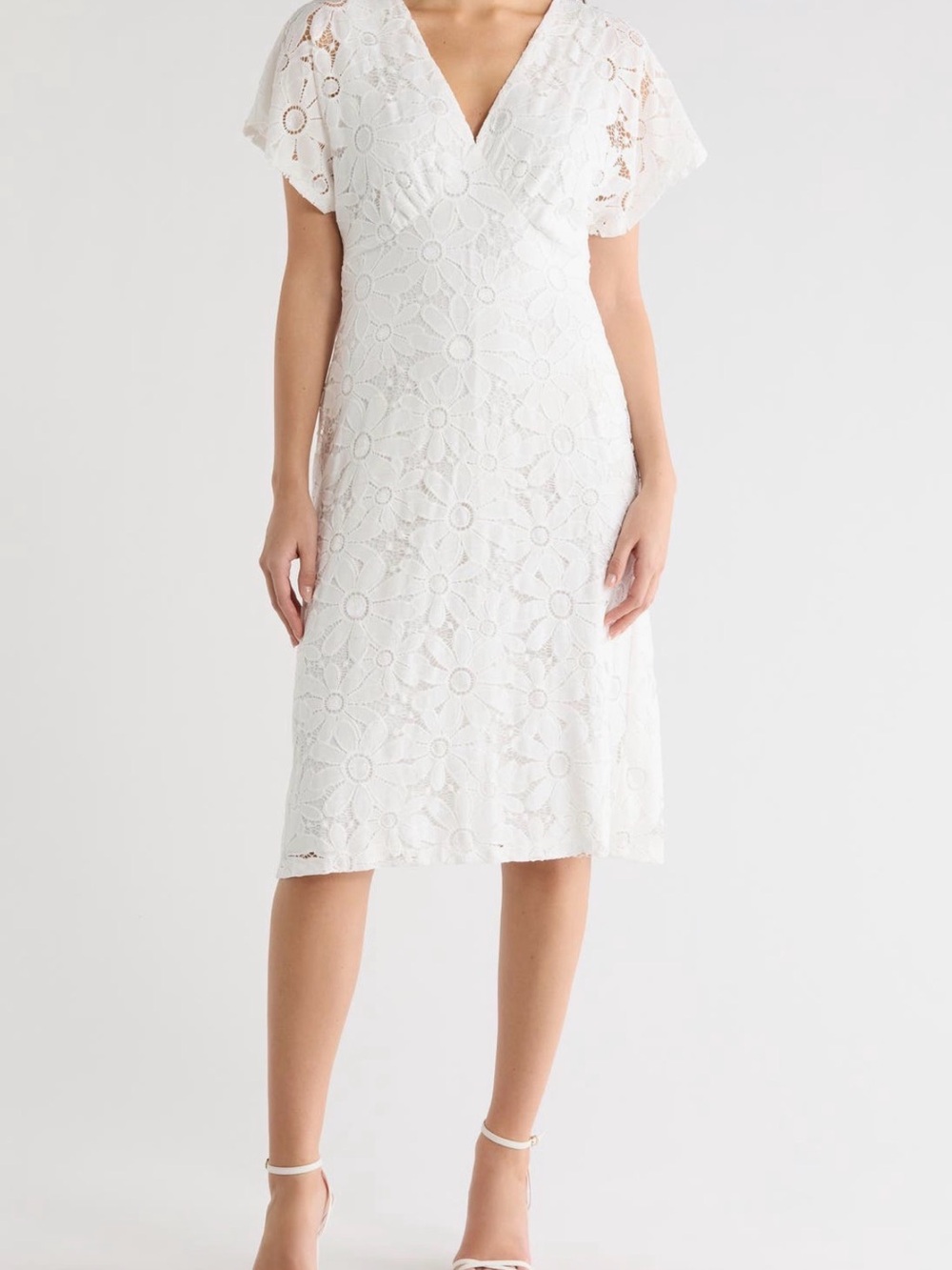 connected apparel White Lace Midi Dress